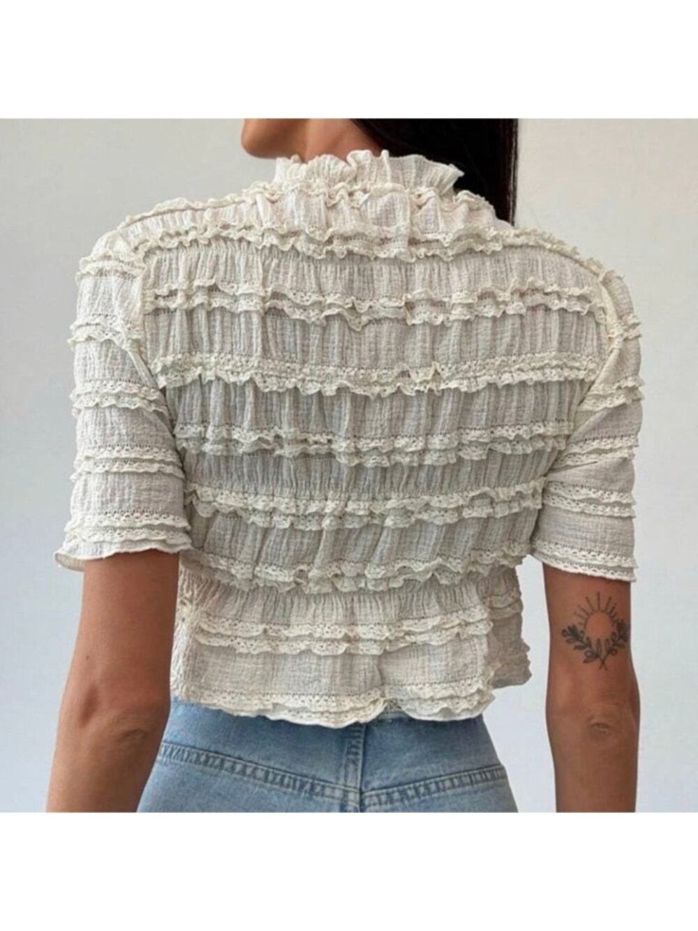 NWT SHEIN Aloruh Jacquard Knit Puff Sleeve Top Vacation Size L